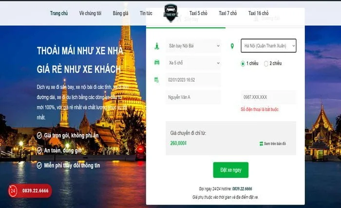 Giao diện đặt xe đơn giản, nhanh chóng