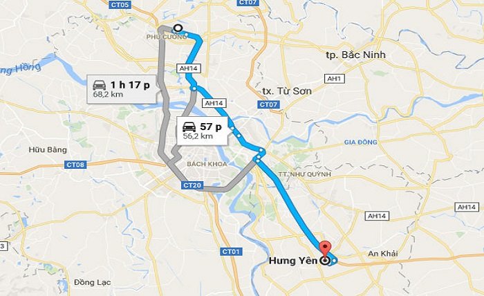 Sân bay Nội Bài cách Hưng Yên khoảng 55km