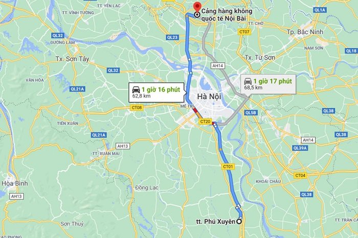 Phú Xuyên cách Nội Bài khoảng 1 tiếng lái xe