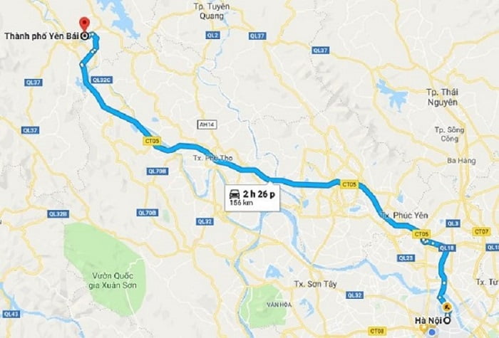 Hà Nội cách Yên Bái khoảng 150km