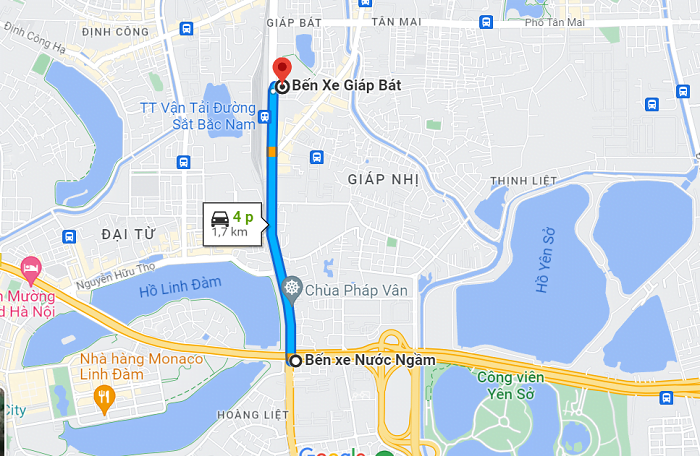 Từ bến xe Giáp Bát cách bến xe Nước Ngầm khoảng 2km