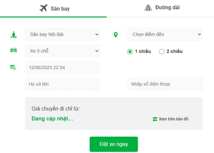 Các bước đặt xe trên hệ thống website của Taxi Vip