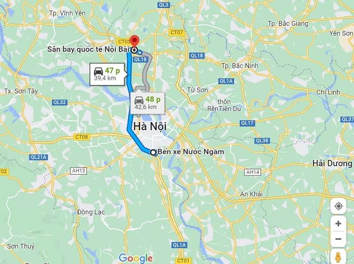 Từ Nước Ngầm đến Nội Bài mất khoảng 50 phút lái xe