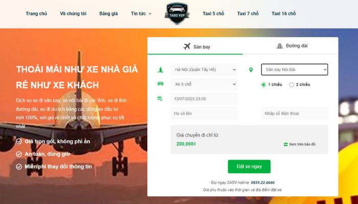 Hình thức đặt taxi trực tuyến qua website