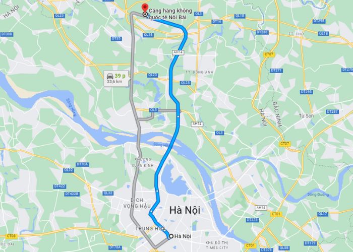 Đường đi từ trung tâm Hà Nội tới sân bay Nội Bài
